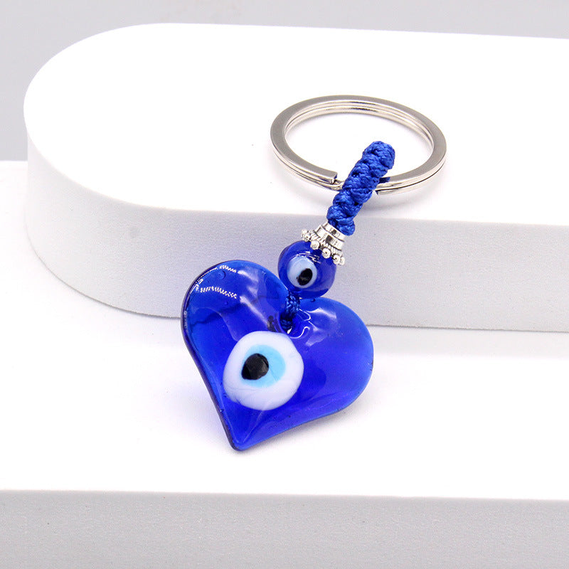 Wholesale Blue Glass Devil Eye Pendant Water Drop Heart Keychains